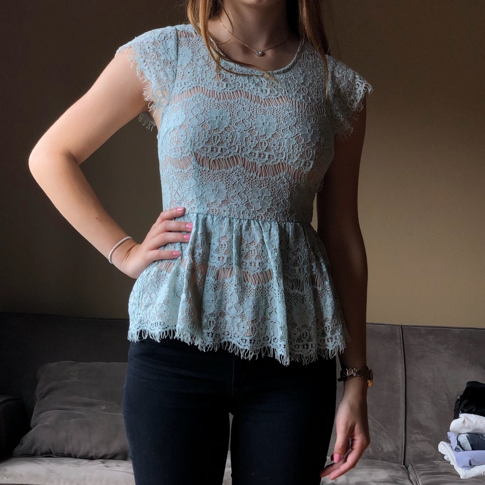 MAEVE Light blue lace blouse